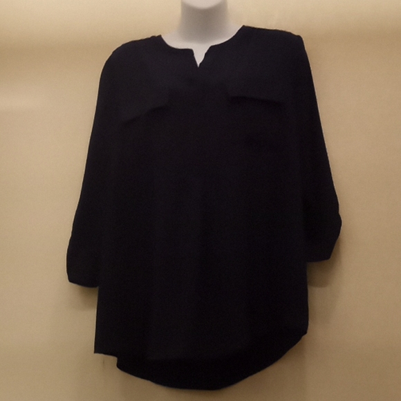 Cathy Navy Crepe Blouse - Picture 4 of 14